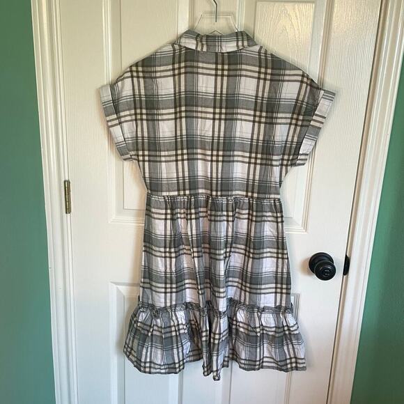 NWT Blu Pepper Anthro Green Plaid Short Sleeve Button Front Ruffle Dress Size S - Picture 7 of 7